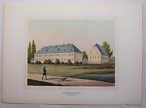 Kolorierte Lithografie "Neustadt bei Chemnitz" aus "Poenicke - Schlösser und Rittergüter im König...