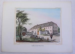 Kolorierte Lithografie "Möschwitz" aus "Poenicke - Schlösser und Rittergüter im Königreich Sachsen"