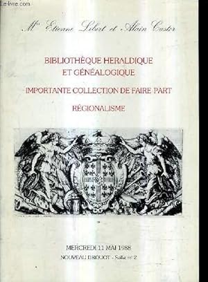 Bild des Verkufers fr CATALOGUE DE VENTES AUX ENCHERES - BIBLIOTHEQUE HERLADIQUE ET GENEALOGIQUE IMPORTANTE COLLECTION DE FAIRE PART REGIONALISME - 11 MAI 1988 - NOUVEAU DROUOT SALLE 2. zum Verkauf von Le-Livre