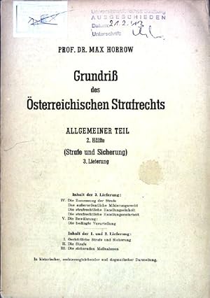 Bild des Verkufers fr Grundri des sterreichischen Strafrechts, Allgemeiner Teil, 2. Hlfte: Strafe und Sicherung, 3. Lieferung; zum Verkauf von books4less (Versandantiquariat Petra Gros GmbH & Co. KG)