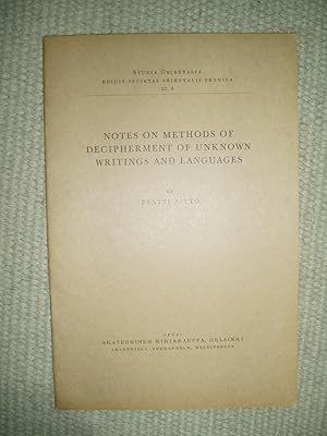 Seller image for Notes on Methods of Decipherment of Unknown Writings and Languages for sale by Expatriate Bookshop of Denmark