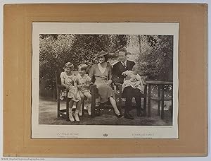 Bild des Verkufers fr Charming unsigned group portrait photograph by Marchand, (1901-1983, King of the Belgians 1934-1951, his first wife ASTRID (1905-1935, niece of Gustav V of Sweden), and their children JOSPHINE-CHARLOTTE (b. 1927, married, 1953, Jean, Grand Duke of Luxembourg), BAUDOUIN I (1930-1993, from 1951 King on his father's abdication) and ALBERT II (b. 1934, Prince of Lige, King from 1993)] zum Verkauf von Sophie Dupre  ABA ILAB PADA