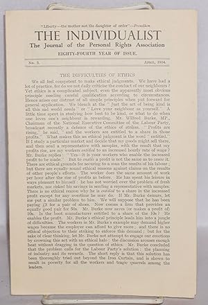 Immagine del venditore per The Individualist: the journal of the Personal Rights Association. Eighty-fourth year of issue. No. 2, April, 1954 venduto da Bolerium Books Inc.