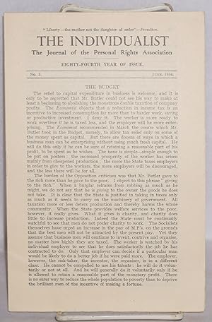 Immagine del venditore per The Individualist: the journal of the Personal Rights Association. Eighty-fourth year of issue. No. 3, June 1954 venduto da Bolerium Books Inc.