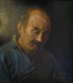 Portrait eines Chinesen. Öl auf Leinwand.