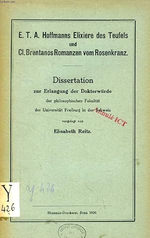 Seller image for E. T. A. HOFFMANNS ELIXIERE DES TEUFELS UND Cl. BRENTANOS ROMANZEN VOM ROSENKRANZ (DISSERTATION) for sale by Le-Livre