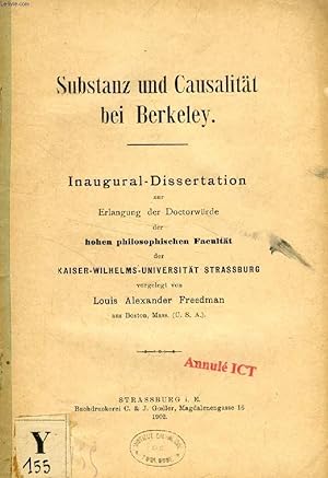 Seller image for SUBSTANZ UND CAUSALITT BEI BERKELEY (INAUGURAL-DISSERTATION) for sale by Le-Livre