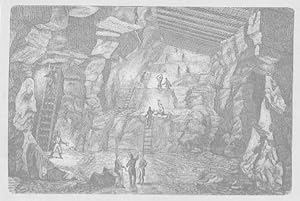 Im Bergwerk. Abbau eines Stockes. Holzstich (anonym), Blattgröße: ca. 10 x 16 cm, rückseitig mit ...