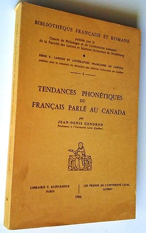 Seller image for Tendances phontiques du franais parl au Canada for sale by Claudine Bouvier