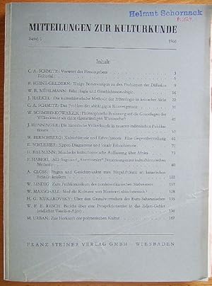 Bild des Verkufers fr Mitteilungen zur Kulturkunde, Band 1 - 1966 zum Verkauf von Antiquariat Blschke