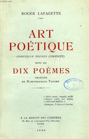 Seller image for ART POETIQUE, SUIVI DE DIX POEMES for sale by Le-Livre