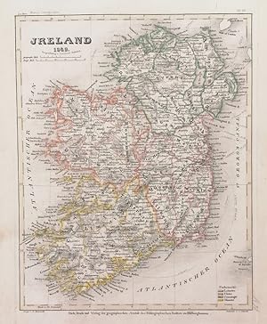 Ireland 1849. Bergzeichnung v. Hauptmann Radefeld. Gestoch., randkolor. Karte Bibl. Institut, Hil...