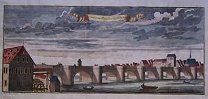 Die Steinerne Mayn Brücke zu Würtzburg. Kolorierter Kupferstich. 1734. (17,8 x 41,5 cm.)