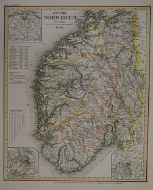 Südliches Norwegen nach Carpelan. 1845. Entw. u. gez. v. Hauptmann Radefeld. Mit 3 Nebenkarten. G...