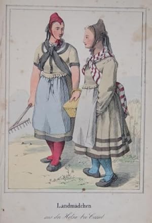 Landmädchen aus Helsa bei Cassel. (Kassel) Altkolor. Lithographie. 1847. 15,8 x 11,9 cm. Aus "Dul...