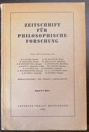 Immagine del venditore per Unter Mitwirkung v. E. v. Aster, W. Brcker u. a. hrsg. v. G. Schischkoff. Bd. II, H. 1. (Beitr. u. a. v. Schottlaender, M. Bense: Die Wissenschaftstheorie B. Pascals S. 32-45). venduto da Klaus Schneborn