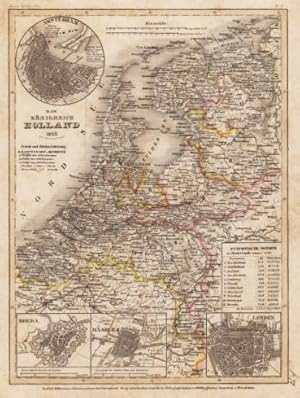 Das Königreich Holland 1849. 4 Stadtpläne auf Nebenkarten: Amsterdam, Breda, Haarlem, Leyden. Gre...