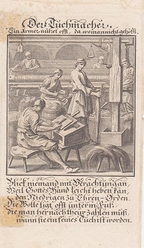 Tuchmacher. Kupferstich von Weigel, Nürnberg (13 x 8,5 cm.) Aus Abraham a Sancta Clara, um 1700. ...