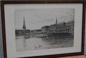 Hamburg - Alsterpavillon. Original-Radierung von Friedrich Gocht. (15, 3 x 22,3 cm, Platte) Eh. b...