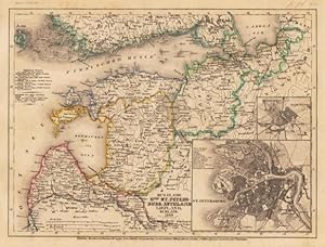 Russland: Gouv. St. Petersburg, Esthland, Liefland, Kurland 1849. 2 Nebenkarten. Grenzkolor. Stah...