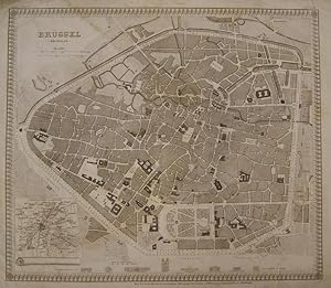 (Plan von) Brüssel. Gestoch. Stadtplan mit kl. Umgebungskarte. 34,5 x 40,3 cm. (aus Meyer's Handa...