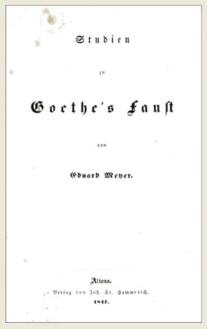 Bild des Verkufers fr Studien zu Goethe's Faust. zum Verkauf von Klaus Schneborn