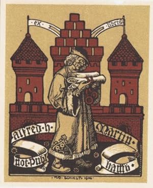 Exlibris für Alfred H. Martin, Hamburg. 13,5 x 10,9 cm. 1906. - mehrere kleine Druckstellen.