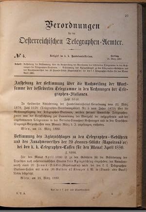Verordnungen für die Oesterreichischen Telegraphen-Aemter. Jg. 1880. Redigirt im k. k. Handelsmin...