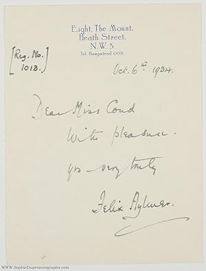 Autograph Letter Signed to Miss Cond, (Sir Felix, 1889-1979, Actor)