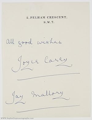 Fine Pair of Signatures, (Joyce, 1898-1993, Actress, friend of Noel Coward)