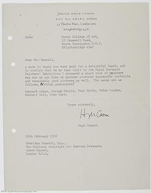 Seller image for Pair of Typed Letters Signed to Sheridan RUSSELL, (Sir Hugh, 1910-1999, Architect and Artist, President of the Royal Academy) for sale by Sophie Dupre  ABA ILAB PADA