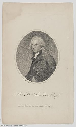 Portrait Engraved by Ridley after Sir Joshua Reynolds, (Richard Brinsley, 1751-1816, Playwright a...