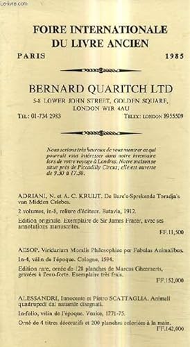 Seller image for PLAQUETTE DEPLIANTE DE LA LIBRAIRIE BERNARD QUARITCH LTD - FOIRE INTERNATIONALE DU LIVRE ANCIEN 1985. for sale by Le-Livre