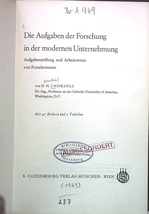 Bild des Verkufers fr Die Aufgaben der Forschung in der modernen Unternehmung. Mit 47 Bildern und 2 Tabellen. zum Verkauf von Antiquariat Bookfarm