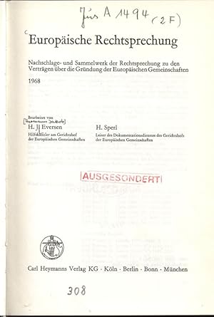 Imagen del vendedor de Europische Rechtsprechung. Nachschlage- und Sammelwerk der Rechtsprechung zu den Vertrgen ber die Grndung der Europischen Gemeinschaften. 1968. a la venta por Antiquariat Bookfarm