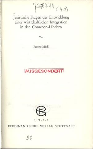 Seller image for Juristische Fragen der Entwicklung einer wirtschaftlichen Integration in den Comecon-Lndern. for sale by Antiquariat Bookfarm