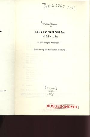 Imagen del vendedor de DAS RASSENPROBLEM IN DEN USA - Der Negro American. Ein Beitrag zur Politischen Bildung. a la venta por Antiquariat Bookfarm