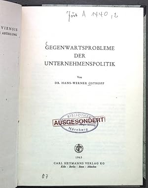 Seller image for GEGENWARTSPROBLEME DER UNTERNEHMENSPOLITIK. for sale by Antiquariat Bookfarm