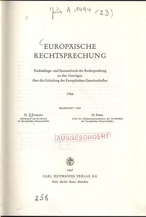 Imagen del vendedor de Europische Rechtsprechung. Nachschlage- und Sammelwerk der Rechtsprechung zu den Vertrgen ber die Grndung der Europischen Gemeinschaften. 1966. a la venta por Antiquariat Bookfarm