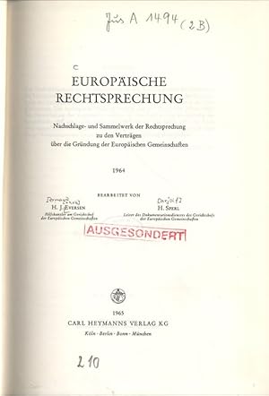 Imagen del vendedor de Europische Rechtsprechung. Nachschlage- und Sammelwerk der Rechtsprechung zu den Vertrgen ber die Grndung der Europischen Gemeinschaften. 1964. a la venta por Antiquariat Bookfarm