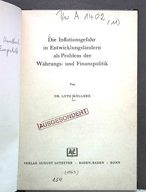 Seller image for Die Inflationsgefahr in Entwicklungslndern als Problem der Whrungs- und Finanzpolitik. for sale by Antiquariat Bookfarm