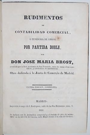 Bild des Verkufers fr RUDIMENTOS DE CONTABILIDAD COMERCIAL, O TENEDURIA DE LIBROS POR PARTIDA DOBLE zum Verkauf von Fbula Libros (Librera Jimnez-Bravo)