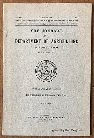 Image du vendeur pour The Black Shank Of Tobacco I n Porto Rico The Journal Of The Department Of Agriculture Of Porto Rico Vol XII October 1928 No 4 mis en vente par Deightons