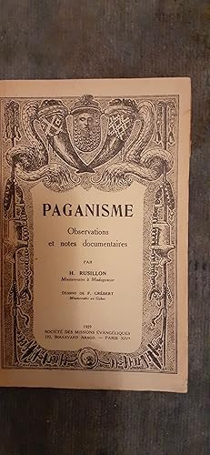 Bild des Verkufers fr PAGANISME. Observations et notes documentaires. Dessins de F. Grbert. zum Verkauf von Librairie Sainte-Marie