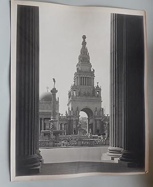 Tower of Jewels viewed through columns. Building. Original photo Pan Pacific International Exposi...