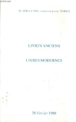 Bild des Verkufers fr CATALOGUE DE VENTES AUX ENCHERES - IMPORTANT LOT DE LIVRES ANCIENS ET MODERNES BIBLIOTHEQUE DE MADAME T. ET DIVERS - 28 FEVRIER 1980 - HOTEL DES VENTES MOBILIERES DE TARBES. zum Verkauf von Le-Livre