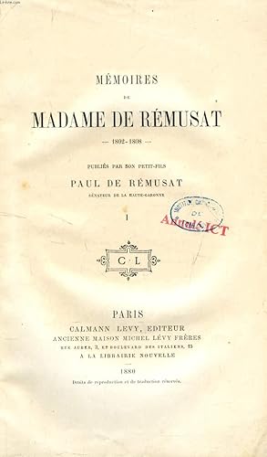 Seller image for MEMOIRES DE Mme DE REMUSAT, 1802-1808, 3 TOMES for sale by Le-Livre