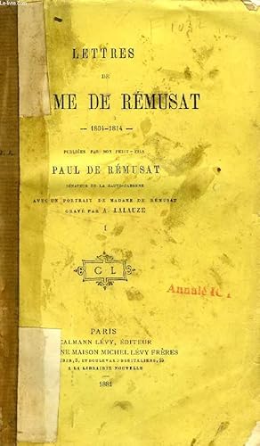 Seller image for LETTRES DE Mme DE REMUSAT, 1804-1814, 2 TOMES for sale by Le-Livre