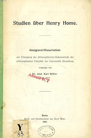 Bild des Verkufers fr STUDIEN BER HENRY HOME (INAUGURAL-DISSERTATION) zum Verkauf von Le-Livre