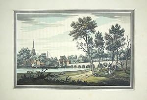 Original Hand Coloured Antique Aquatint Print Illustrating Wallingford in Oxfordshire. Drawn By J...